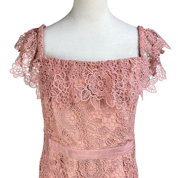 Gianni Bini Peachy Ruffle Floral Lace Fit & Flare Formal Asymmetrical Dress - Picture 4 of 11